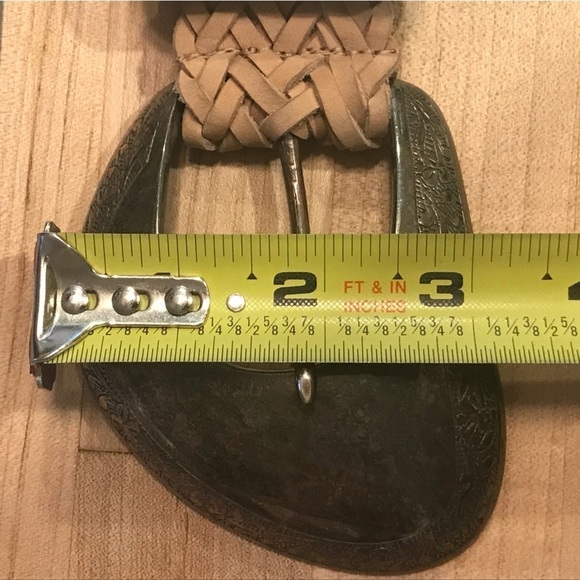Vintage Woven Woman’s Leather Belt Large Etched Brass Buckle OS main image 8